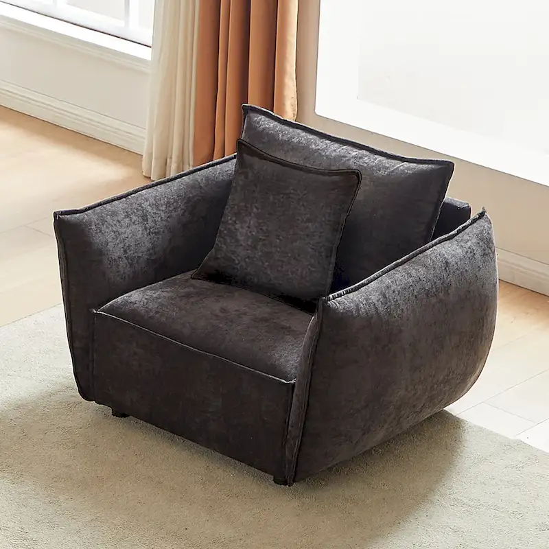 Black Upholstered Arm Chair with Pillows - Single Seat