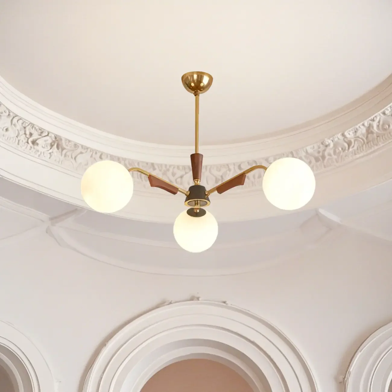 Modern White Glass Ball Chandelier with Adjustable Length