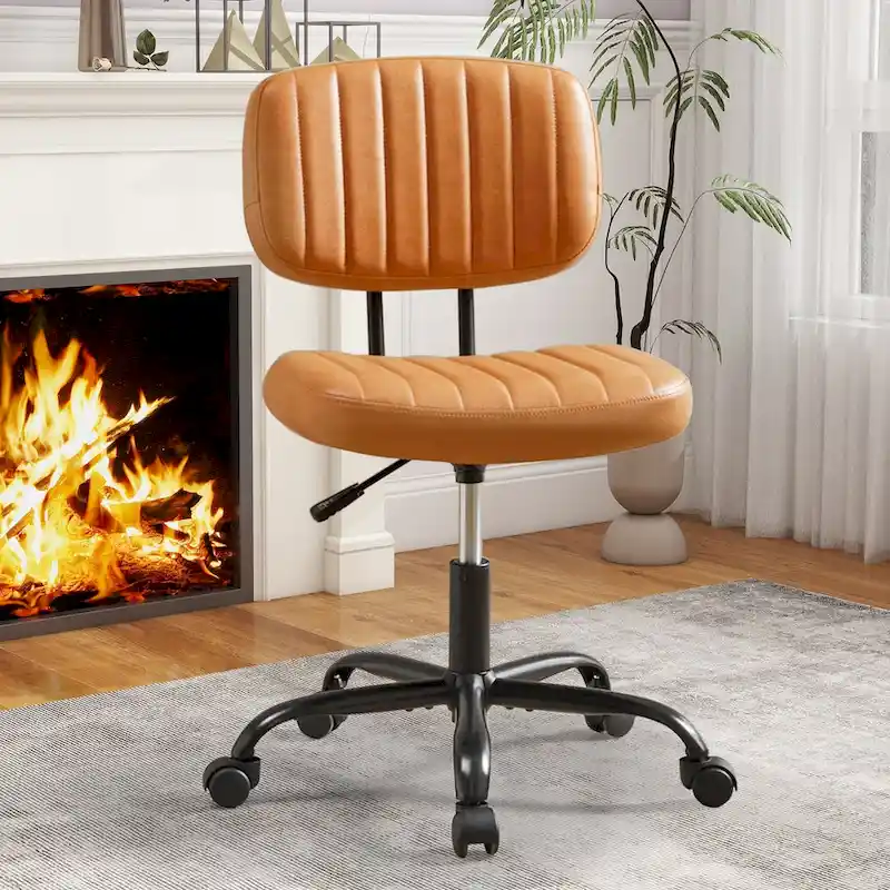 Comfy PU Leather Upholstered Office Chair, Home Desk Chair with Arms & Adjustable Swivel