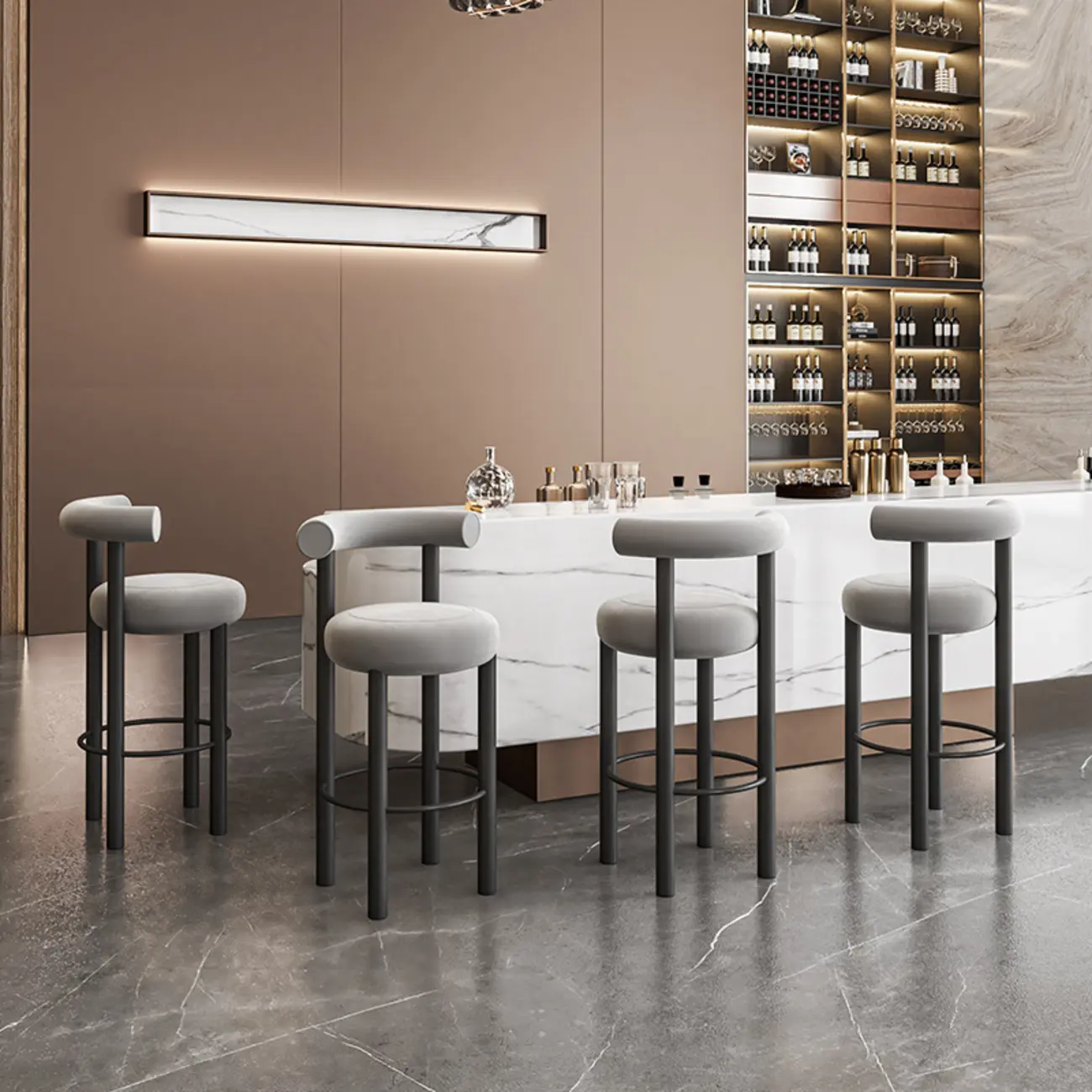 Modern Black Round Upholstered Bar Stool