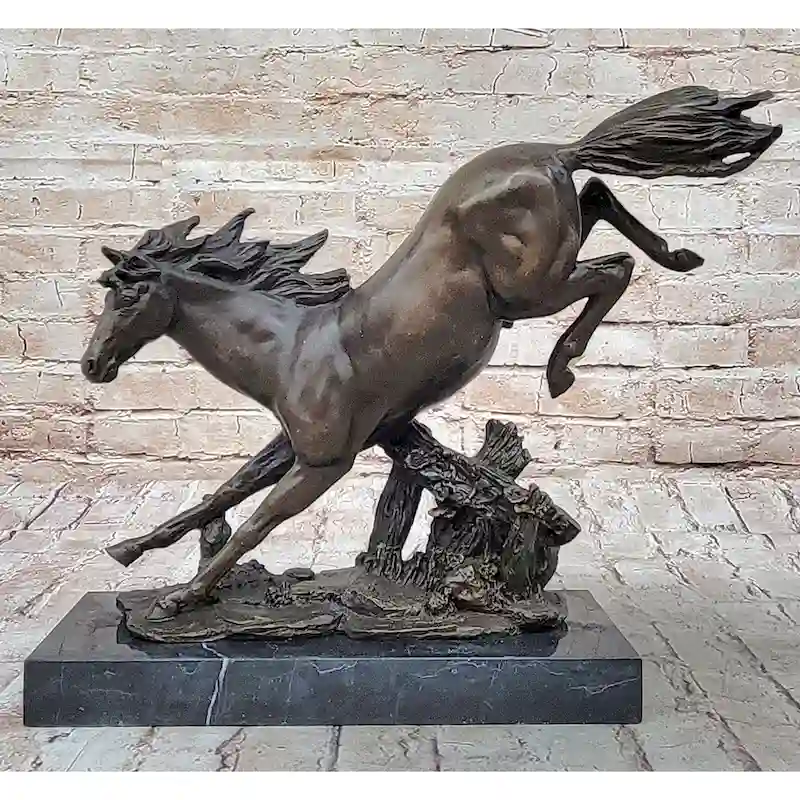Jumping Racing Wild Imitative Horse Stallion Bronze Sculpture Statue Signed Original Art