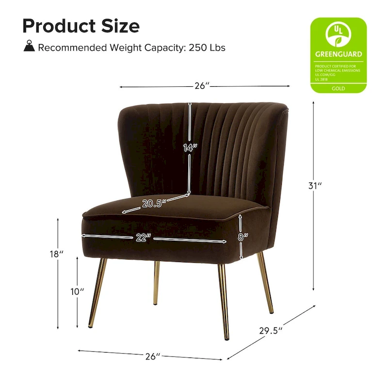 Monica Living Room Armless Accent Comfy Chair with Tufted Back and Metal Legs by HULALA HOME