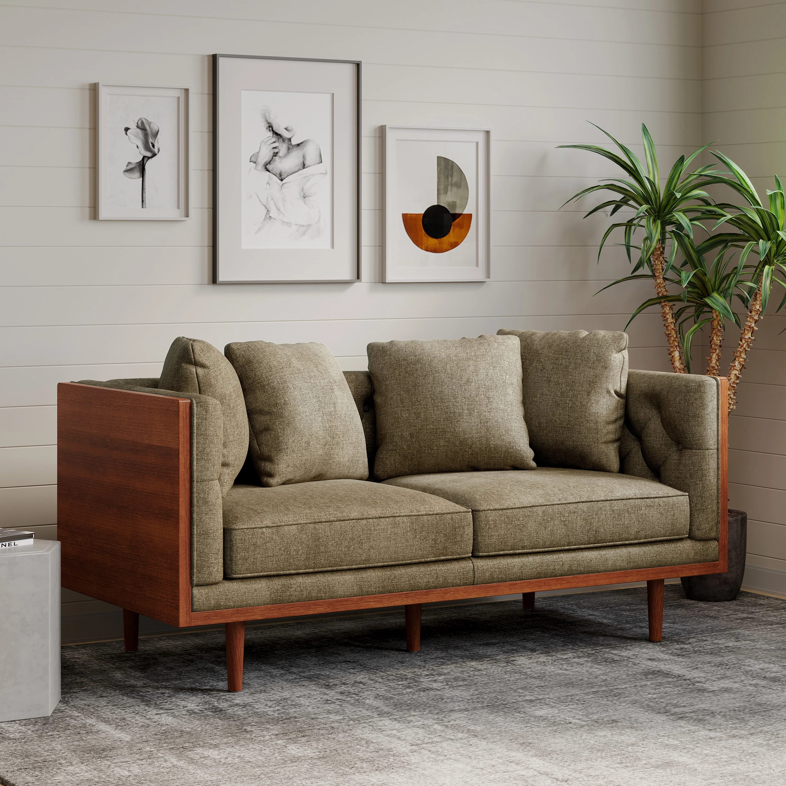 Mid-Century Modern Button-Tufted Loveseat