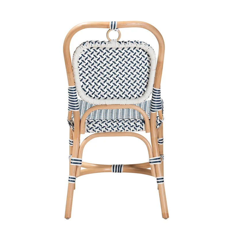 Luciana Modern French Blue and White Weaving Natural Rattan Bistro Chair
