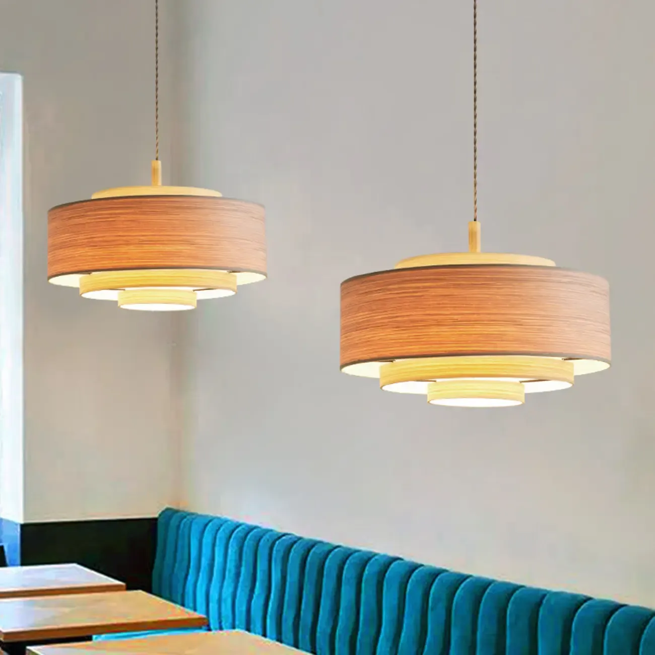 3 Tiers Solid Wood Pendant Lighting Adjustable Height