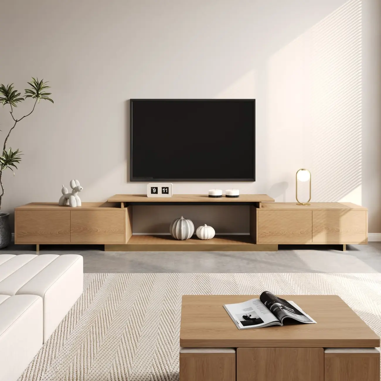Modern Wood Extendable TV Stand Entertainment Center