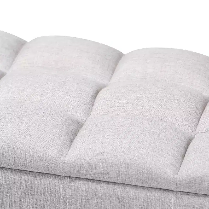 Brette Finished Wood Storage Bench Ottoman Grayish Beige - Baxton Studio: Mid-Century Modern, Tufted, Rubberwood Frame, 250 lb Capacity