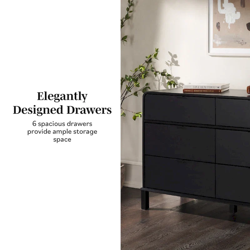 6-Drawer Solid Wood Dresser with Curved Top