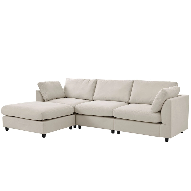 Beige 113 L-Shaped 4-Seat Sectional Sofa with Adjustable Footrest and Reversible Chaise