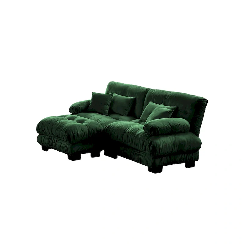 L Shaped Loveseat Sofa Chenille Sectional Couch with Lumbar Pillows