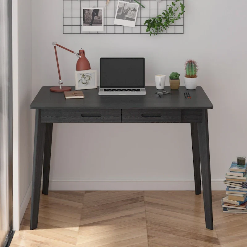 Home Office Desk - 39.4W, MDF & Solid Wood, 2 Drawers, 120 lbs Capacity, Classic Style