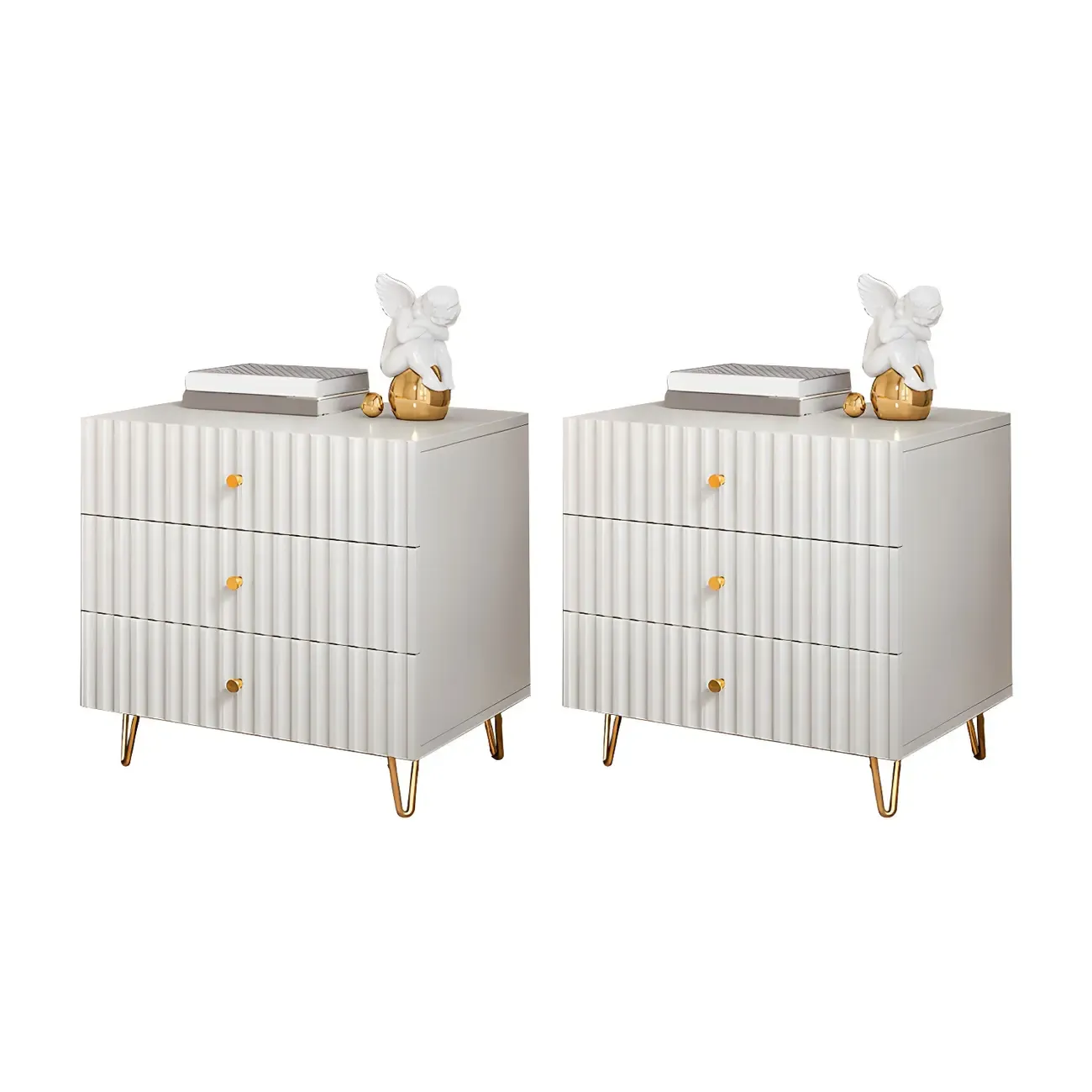 Modern Wooden Stripe Gold Accents Stylish Nightstand