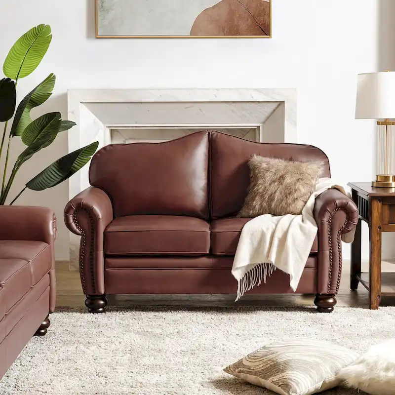 Angel Transitional Genuine Leather Sofa With Tufted Back by HULALA HOME