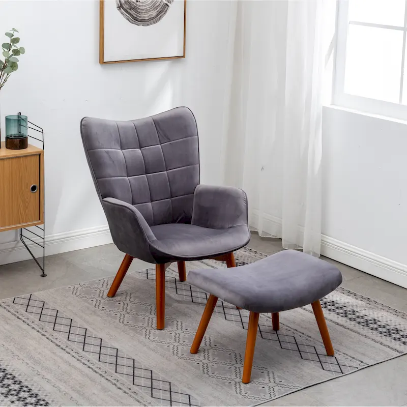 Carson Carrington Aasen Silky Velvet Tufted Accent Chair with Ottoman