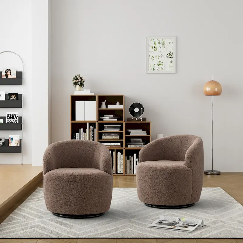Ouyessir Modern Teddy Upholstered Swivel Barrel Chair(Set of 2)
