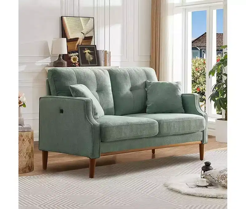GDFStudio Camain 56.7 Waterproof Button Tufted 2 Seater Sofa with Wood Legs