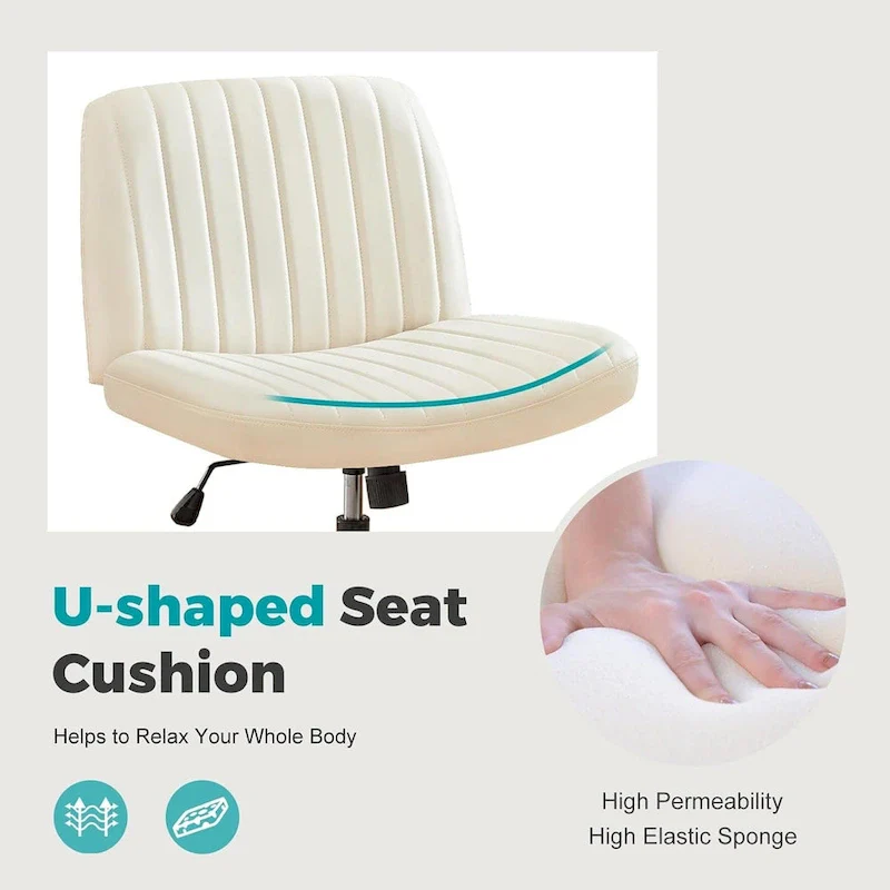 Cross Legged Armless Adjustable Swivel Padded Home Office Desk Chair No Wheels