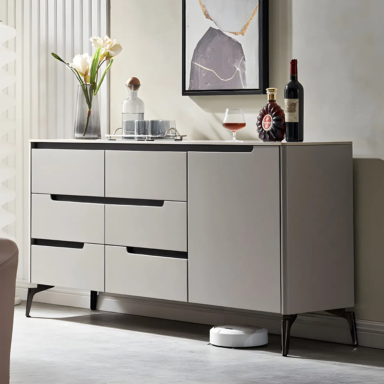 Modern Stone Countertop Sideboard with Cabinets