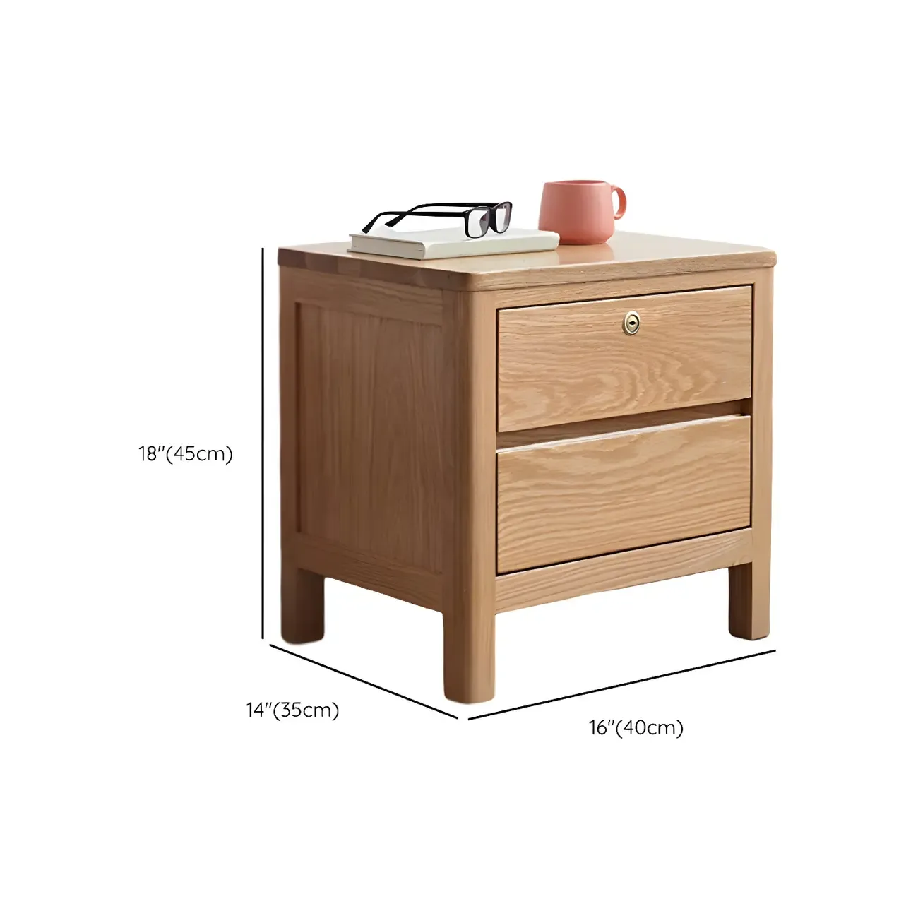 Scandinavian Oak Wood Narrow Locking Nightstand