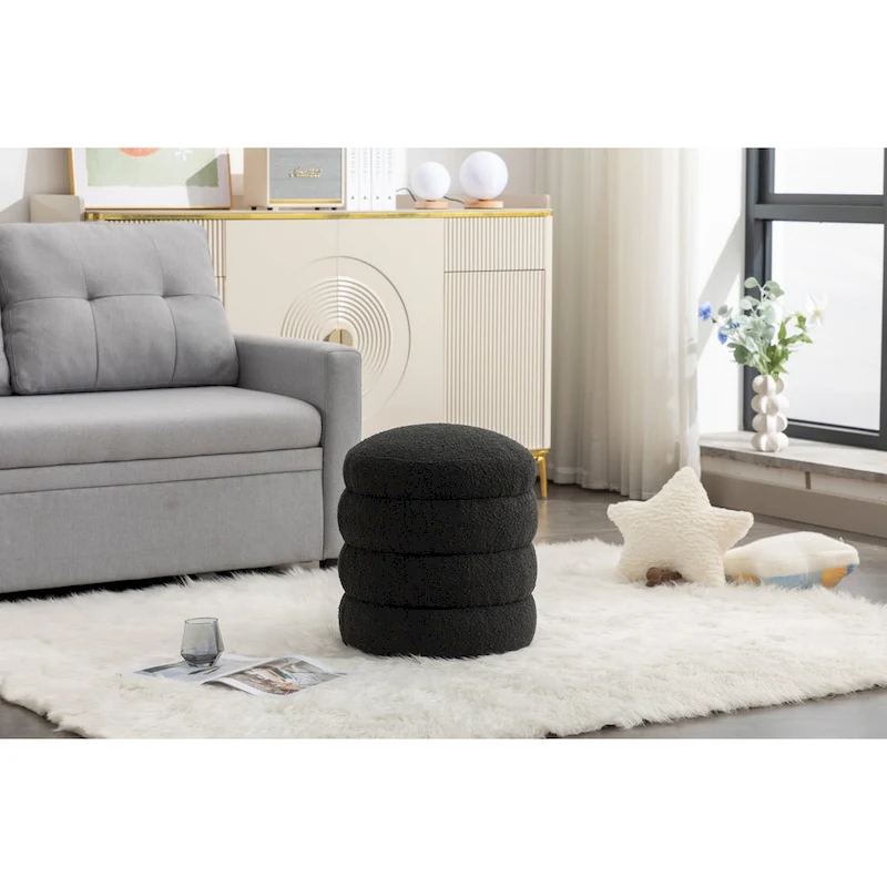 Soft Velvet Round Ottoman Footrest Stool