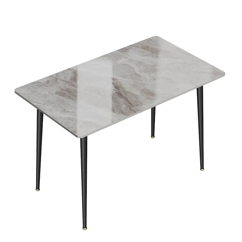 6 Seater Kitchen Dining Table Modern Marble Tabletop Rectangular with Tapered Metal Legs