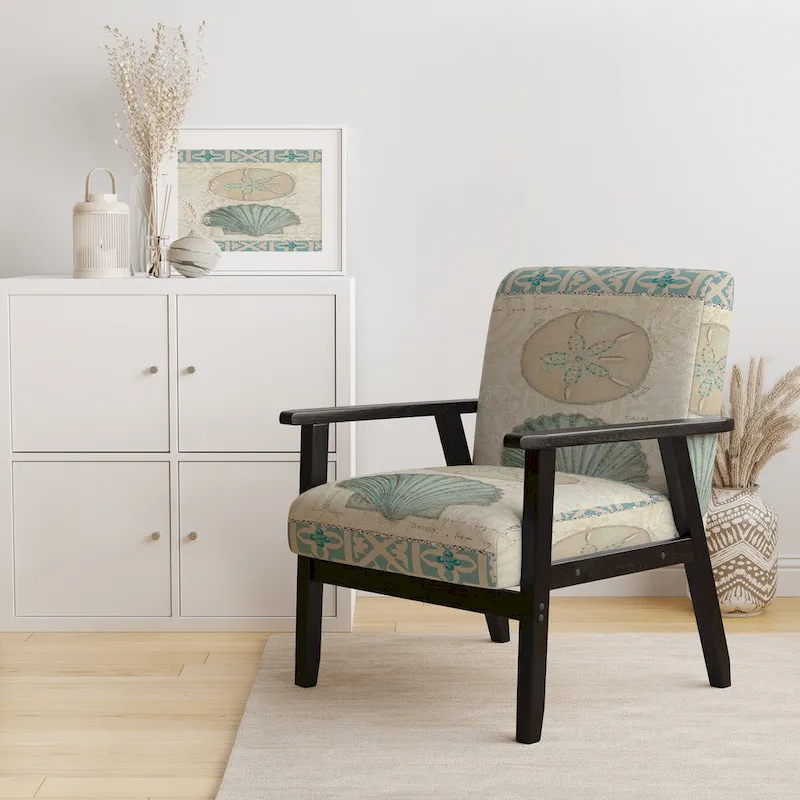 Designart  Seastar And Blue Sea Shell II  Upholstered Nautical & Coastal Accent Chair - Arm Chair