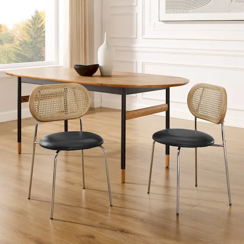 Cane Back Faux Leather Upholstered Dining Chair (Set of 2)