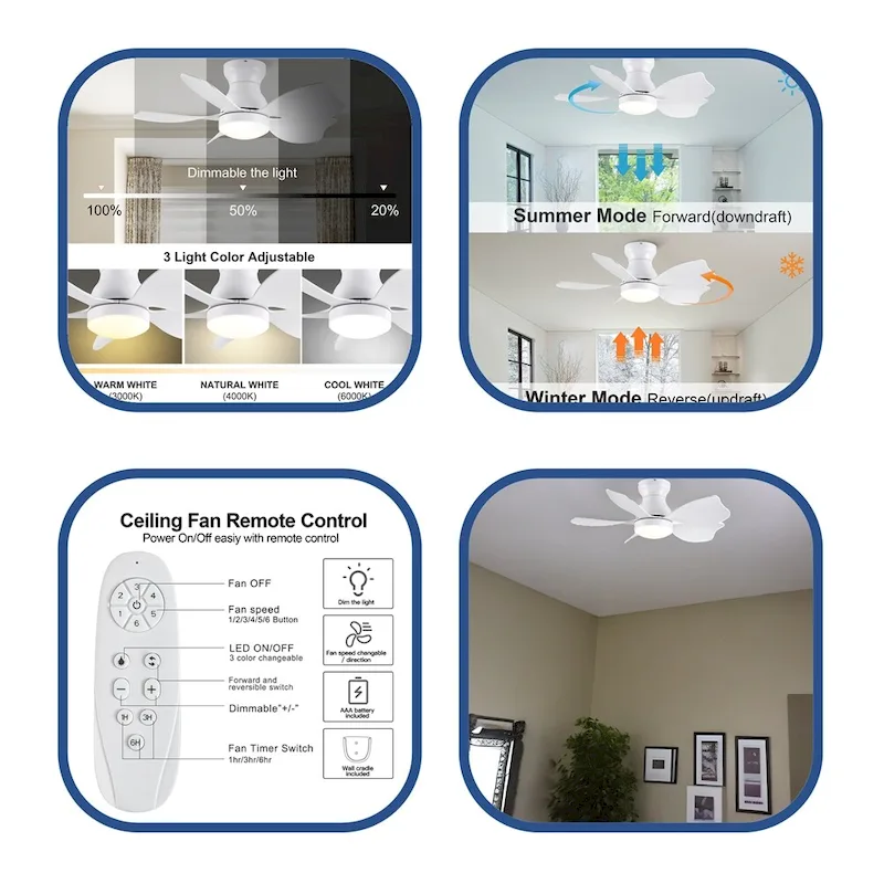 30 Kid's Ceiling Fan Lighting with Remote Control and ABS Blade