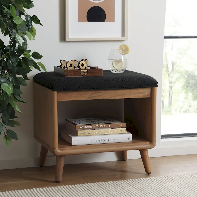 SAFAVIEH Marilla Open Shelf Bench with Cushion - 20 W x 15 D x 18 H - 20Wx15Dx18H