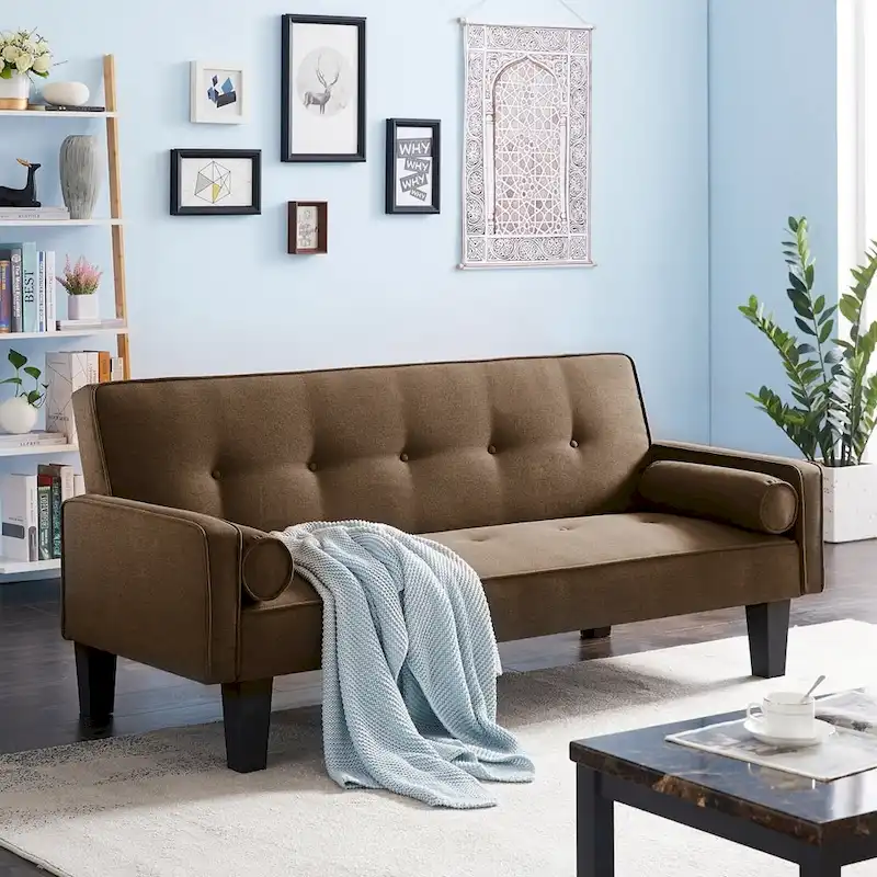 Linen Fabric Modern Convertible Sofa Bed with Removable Armrests