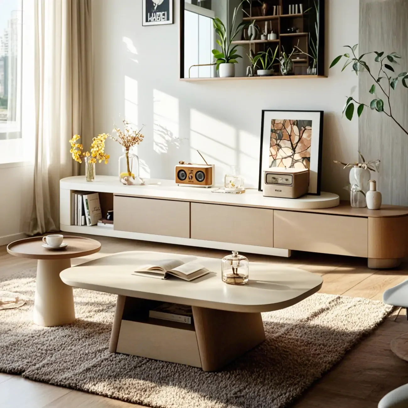 Modern Wood Oval Nesting Coffee Table with Block Base