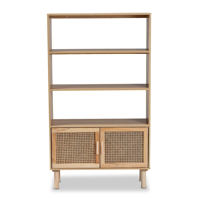 Faulkner Mid-Century Modern Wooden Bookcase & Bookshelf-Natural Brown