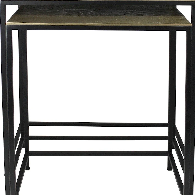 HomeRoots Set of Three Brass and Black Aluminum and Iron Frame Nested Tables - 11.5' X '26' X '21
