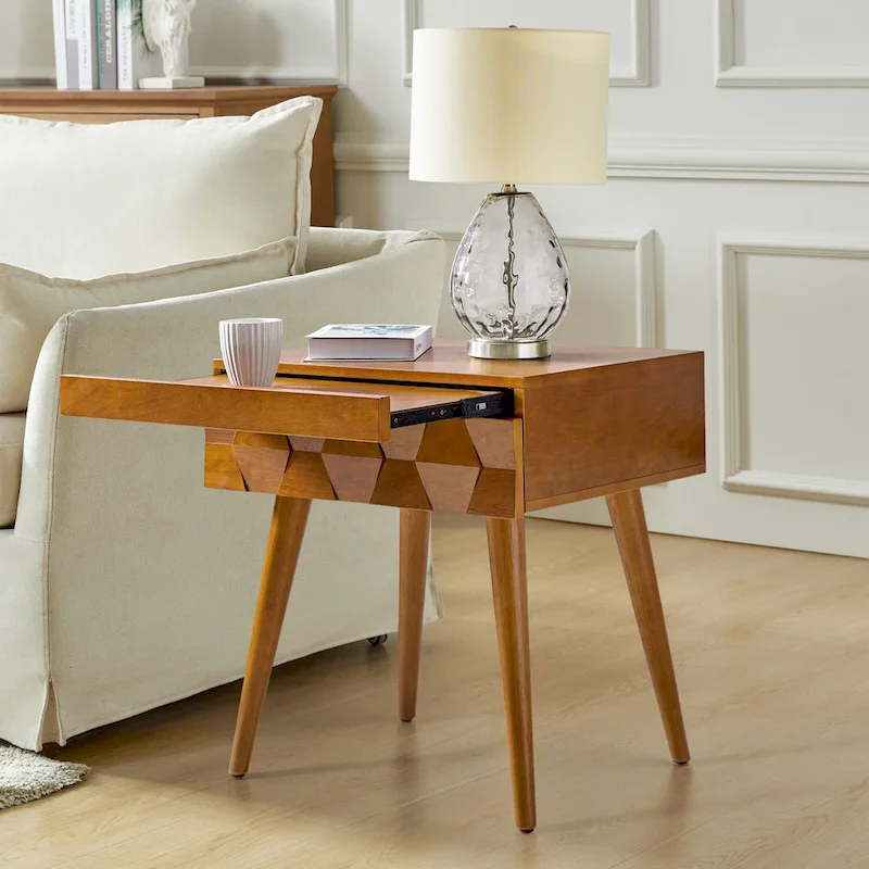 Julian Mid-century  End Table with Charging Station by