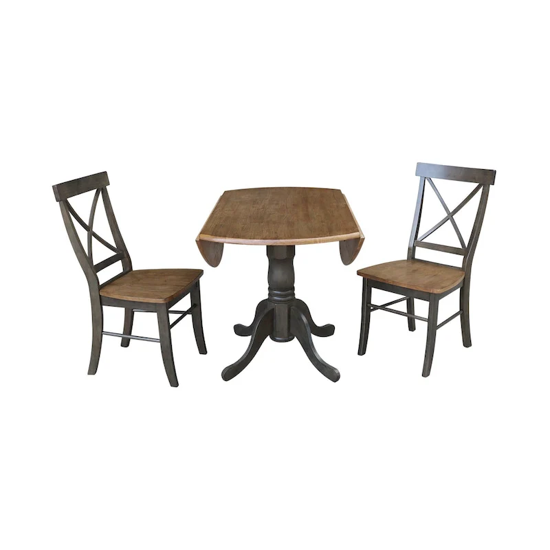 42 Solid Wood Dual Drop Leaf Table With 2 X-Back Chairs - 3 Piece Set