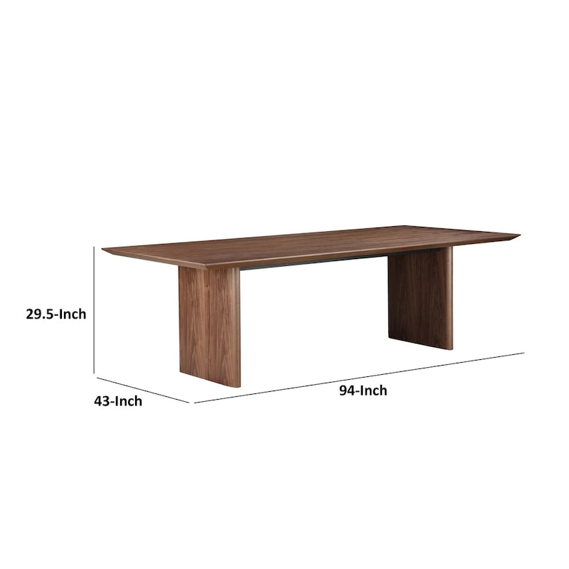 Tommy 94 Inch Dining Table, Rectangular Top, Wide Panel Legs, Walnut Brown