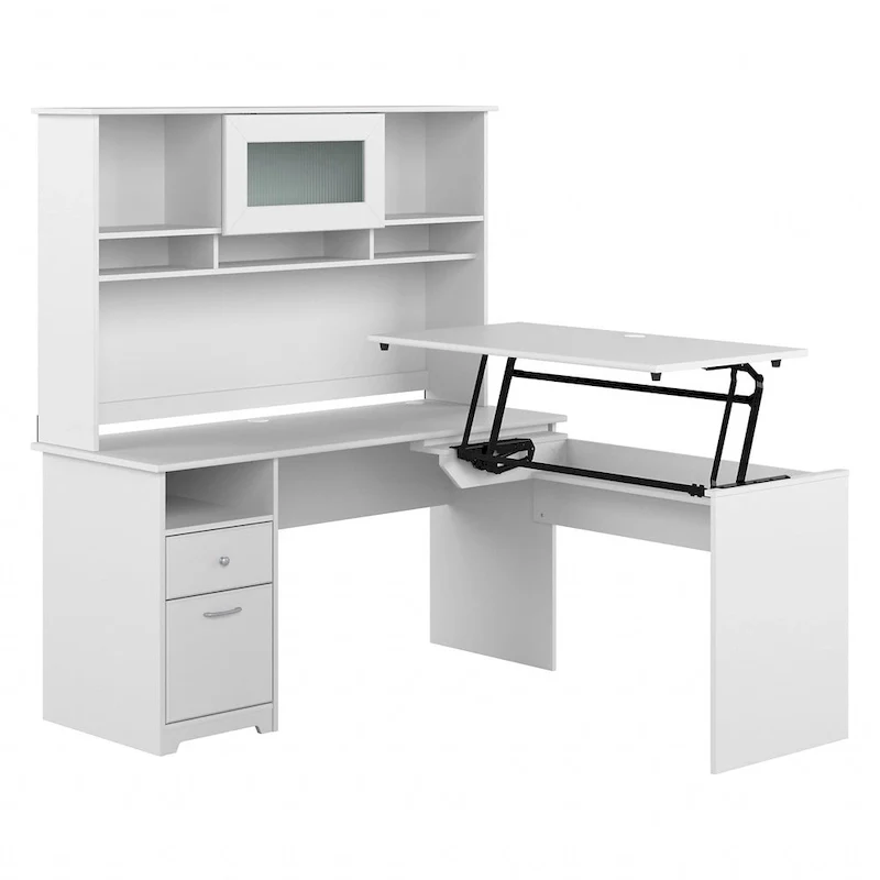 60W 3-position L-shaped Sit to Stand Desk with Hutch by