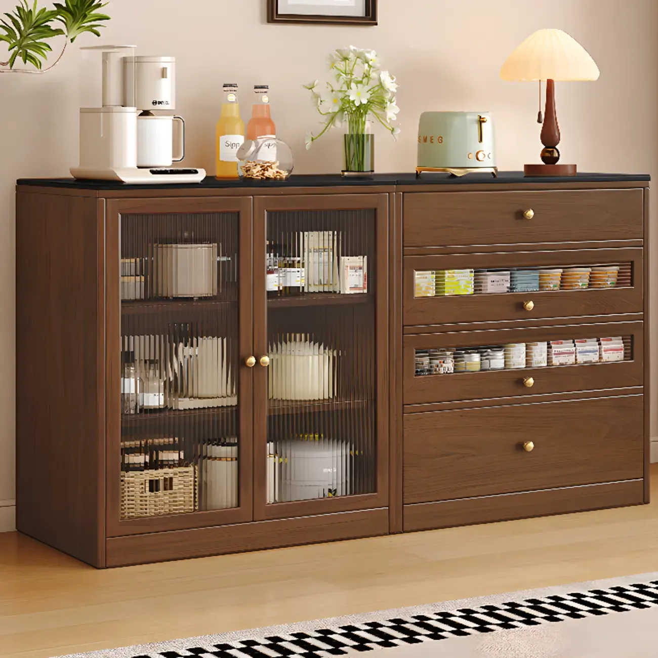 Modern Art Deco Wood Buffet Sideboard with Storage