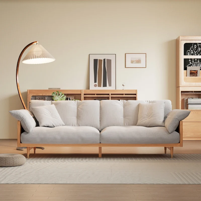 JASIWAY Modern 3-Seat Upholstered Cotton Linen Sofa