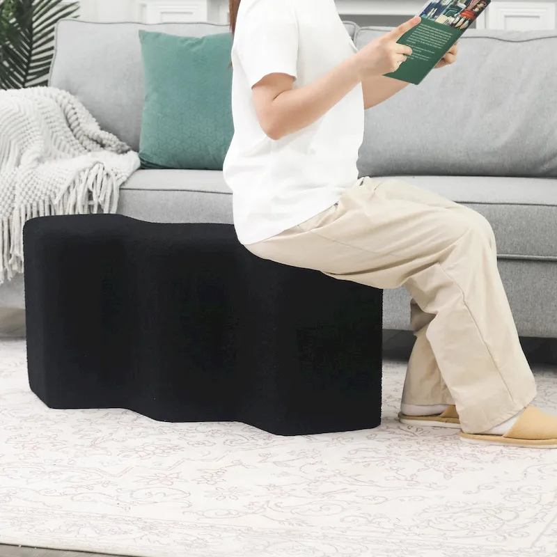 Adeco 35 Long Ottoman Bench Velvet Polygon Foot Stool