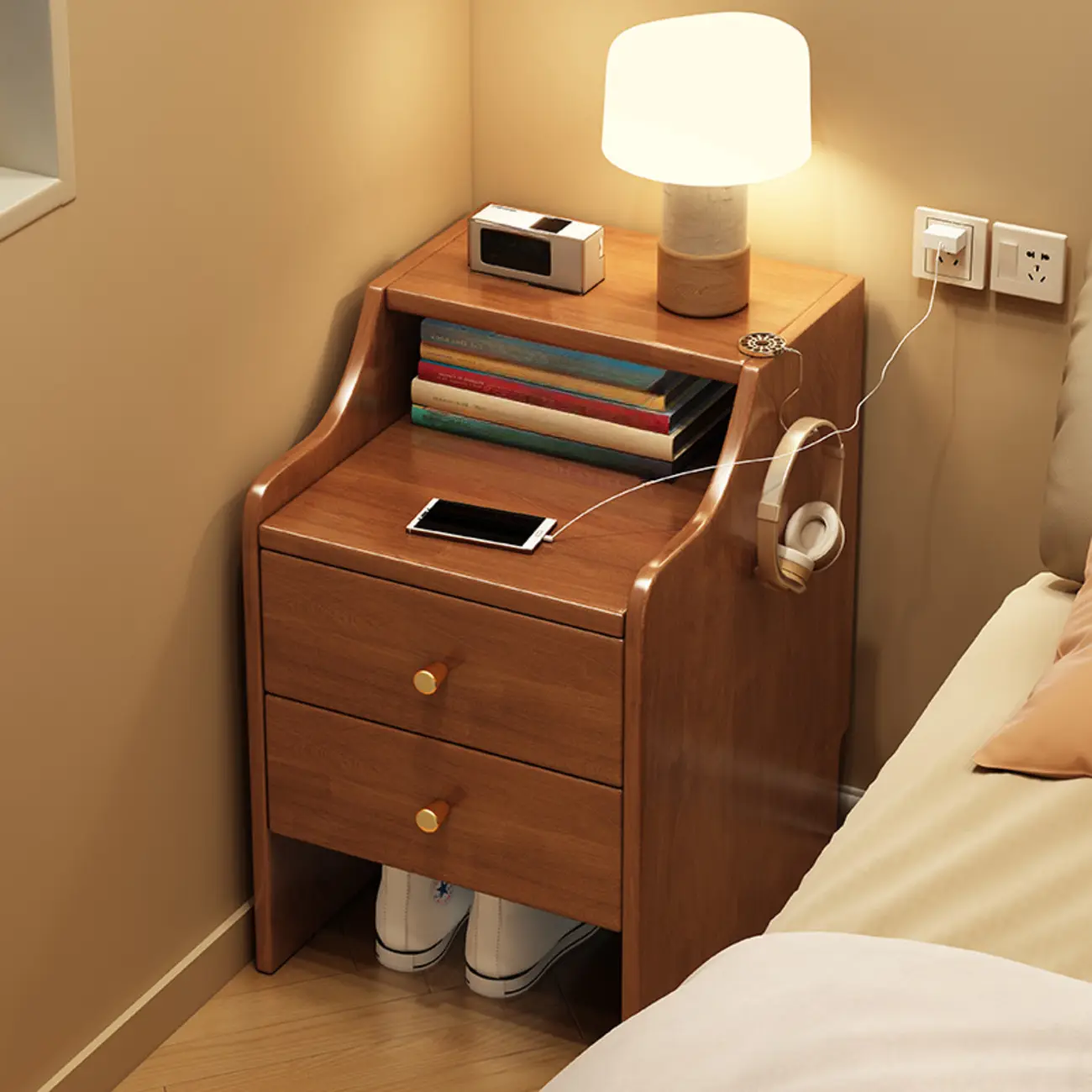 Classic Premium Wood 2 Drawers  Bedside Cabinet Nightstand