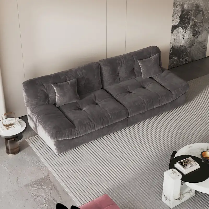 Velvet Loveseat Sofa - 2 Seater - Beige/Grey/Pink