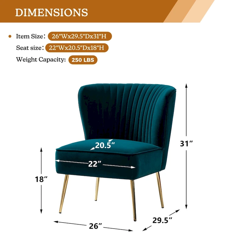 Monica Living Room Armless Accent Comfy Chair with Tufted Back and Metal Legs by HULALA HOME