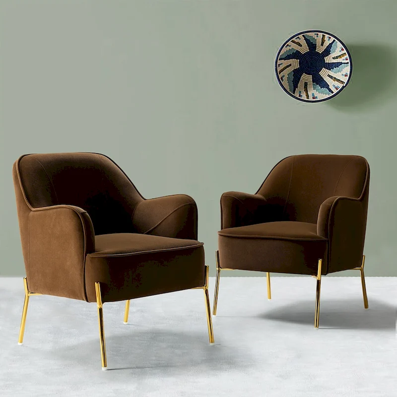 Marina Modern Velvet Accent Chair with Golden Legs Set of 2 by HULALA HOME