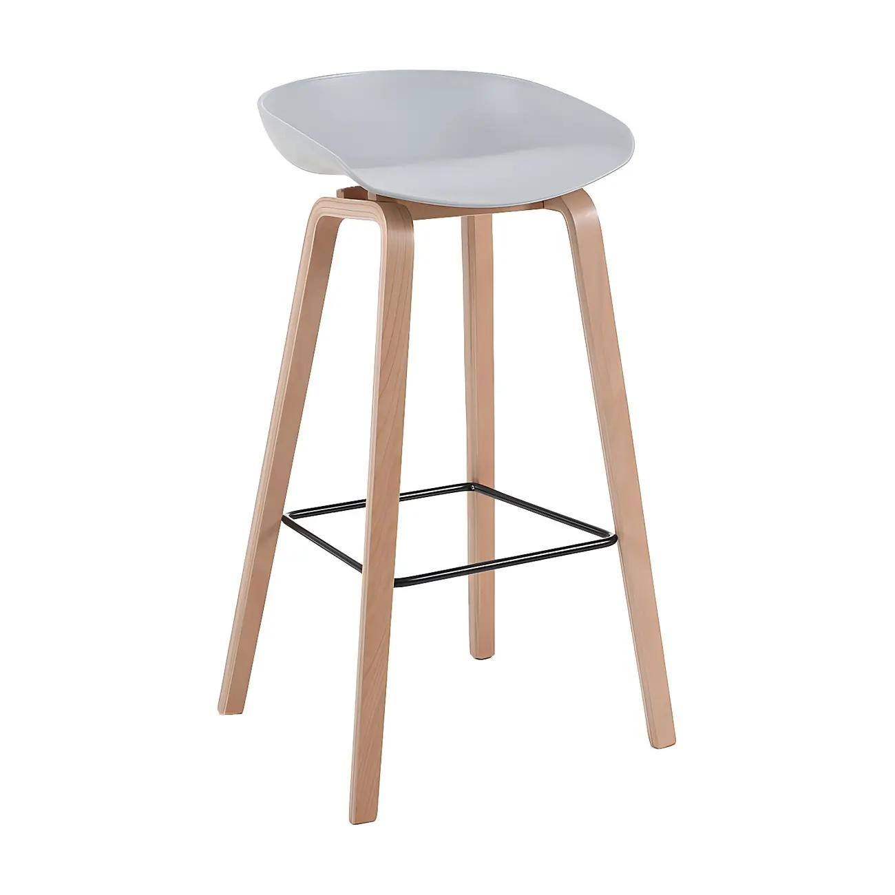 Mid-Century Modern Plastic Bar Stool with Wood Legs