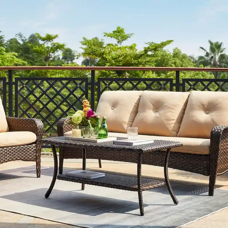 Pocassy 4-Piece Patio Wicker Conversation Sofa Set