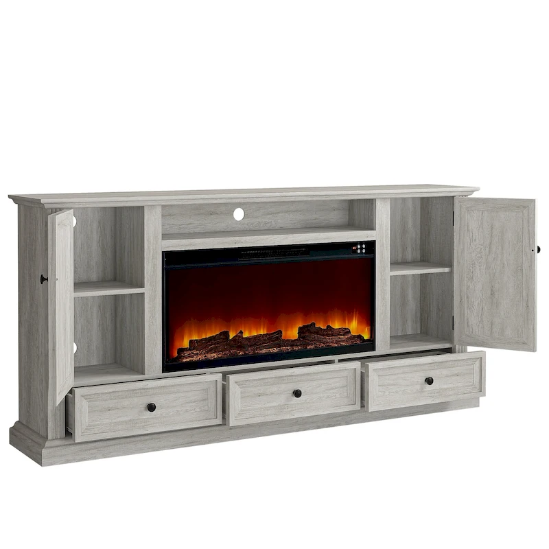 Farmhouse 72 TV Stand with Fireplace - Accommodates up to 75 TV - 73W x 35H x 14D