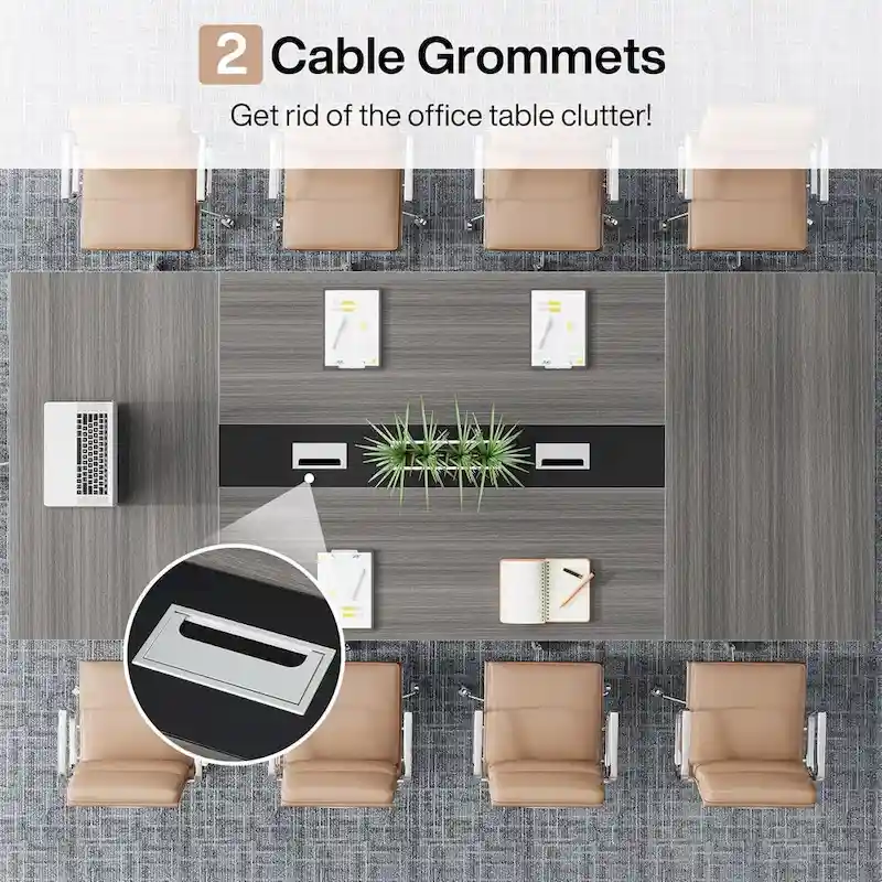 Large Rectangular Conference Table with Cable Management – Brown / Grey, Seats 8–10