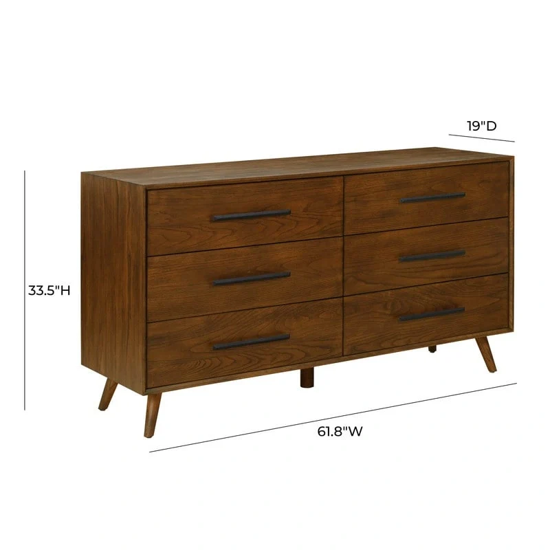 Pecan 6 Drawer Wood Dresser