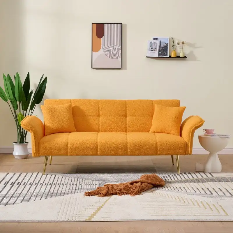 79.92 Teddy Velvet Upholstered Sofa Bed with Adjustable Back and Armrests